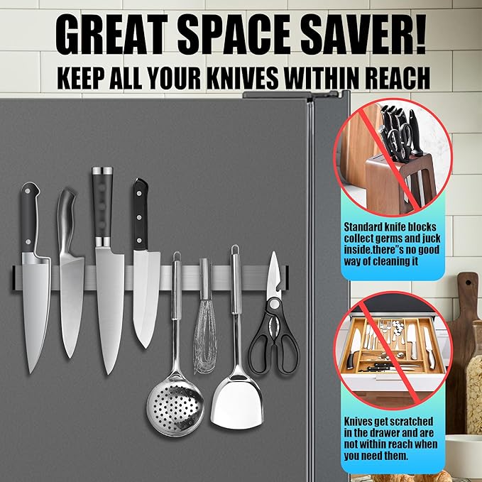 Magnetic Knife Holder for Wall, Knife Magnetic Strip for Fridge Mount Knife Rack Kitchen Utensil Holder Metal Tool Holder Knife Block Kitchen Organization, 20 Inch