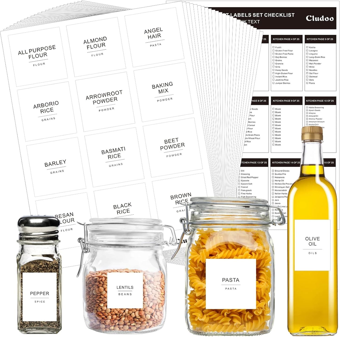 Pantry Label Stickers — 434 Pcs Waterproof, 3 Sizes + 31 DIY Blank Labels