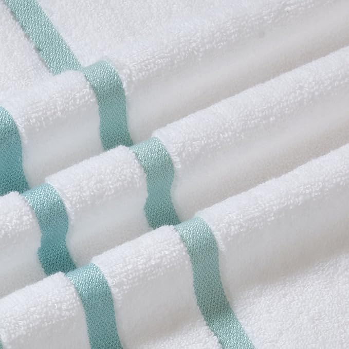 Comfort Spaces Cotton 8 Piece Bath Towel Set Striped Ultra Soft Hotel Quality Quick Dry Absorbent Bathroom Shower Hand Face Washcloths, Multi-Sizes, Zero Twist Aqua 8 Piece