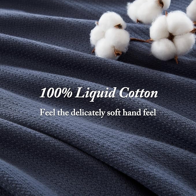 Madison Park Liquid Cotton Blanket Breathable, Softer Ring Spun Weave, Diamond Motif, Luxurious 100% Cotton All Seasons Lightweight Summer Blanket for Bed, Couch, Office, Navy, Twin