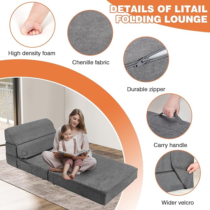 Comfy Foldable Sofa Bed - Folding Single Sofa Bed for Adults, Convertible Sleeper Sofa Fold Out Sleeper Chair Couch for Living Room Bedroom Guest, Floor Chair Lounger Mattress with Back Support