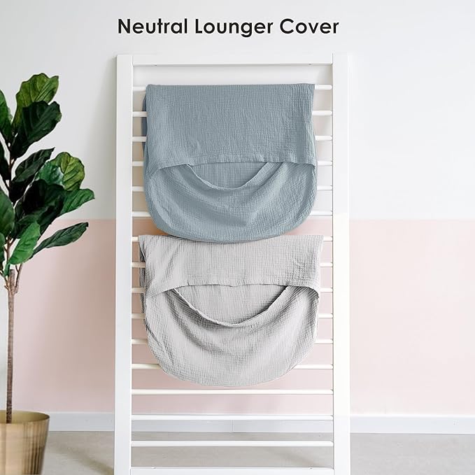 Muslin Baby Cover for Newborn, Soft and Breathable 100% Cotton Lounger Slipcover Neutral, Pack of 2(Blue, Grey)