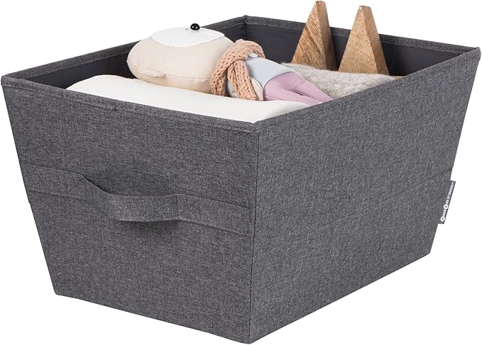 Bigso Tapered Storage Bin - Collapsible Fabric Storage Cubes for Organizing Shelves, Closets, and Rooms, with 2 Handles - 13.4in x 17.7in x 9.8in - Large, Grey