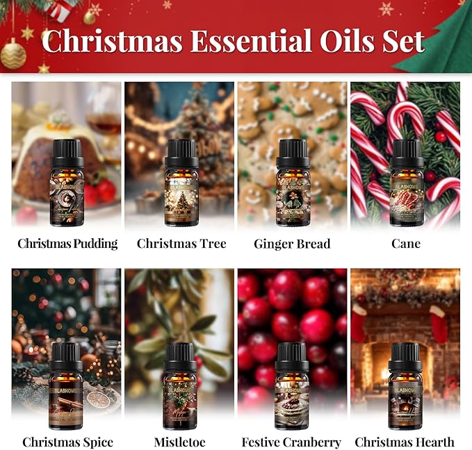 Christmas Essential Oils Set | 8 Pcs Xmas Essential Oils for Diffusers for Home, Fragrance Oil for Candle, Aromatherapy Gift Set for Women & Men