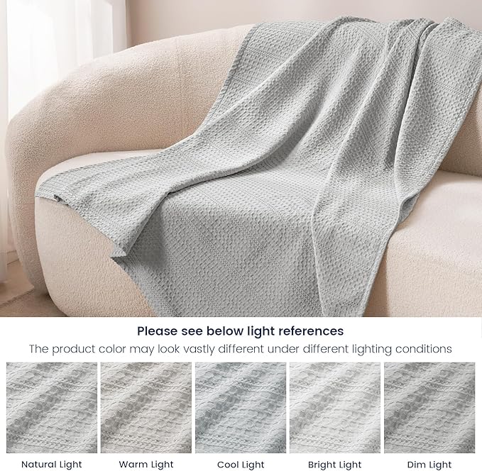 PHF Lightweight Waffle Weave Blanket Twin Size 66"x 90", Soft Woven Summer Blanket for Hot Sleepers - Aesthetic Home Decor for Couch Bed Sofa, Pet Friendly, Light Grey