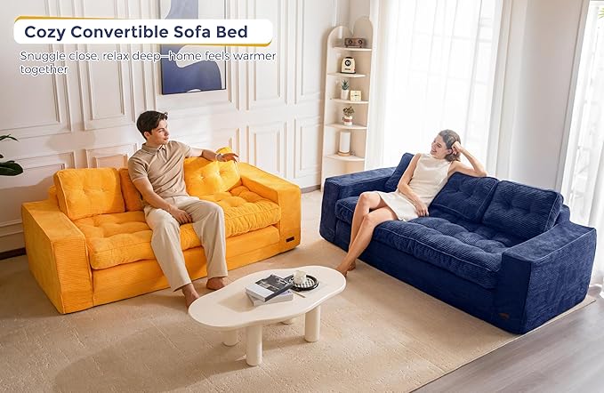 MAXYOYO Convertible Sofa Bed, Pull Out 3 Seater Sleeper Sofa, 2 in 1 Folding Couch Bed, Fold Out Floor Couch with Pillows for Living Room Bedroom Lounge, Navy