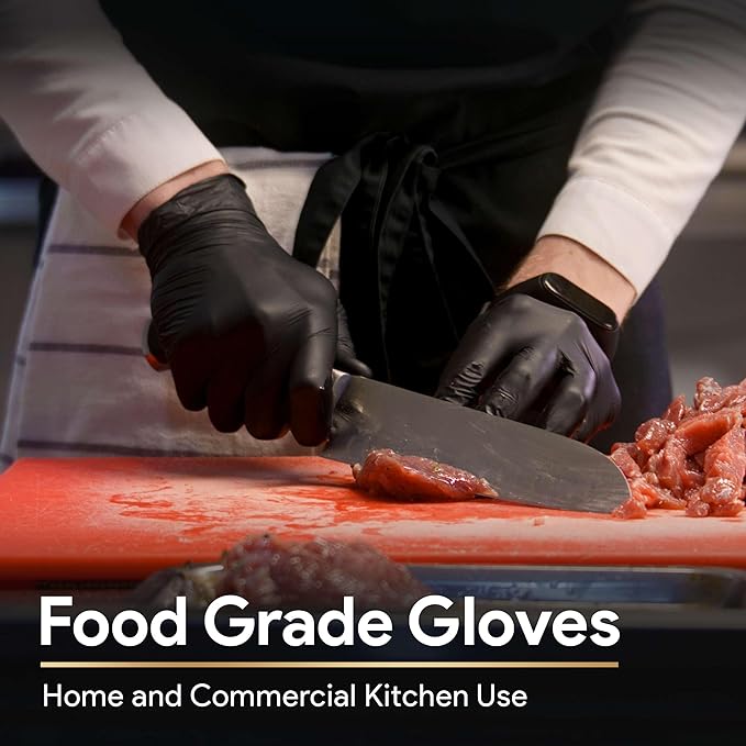 6 Mil Black Nitrile Gloves, Heavy Duty Mechanic and Food Grade Glove - Powder-Free, Latex-Free Medical Exam Gloves