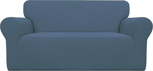 Easy-Going Stretch Oversized Loveseat Slipcover 1-Piece Sofa Cover Furniture Protector Couch Soft with Elastic Bottom for Kids Polyester Spandex Jacquard Fabric Small Checks Bluestone