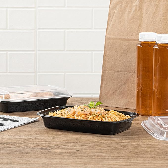 Restaurantware Plastic Food Container 50 Count 7.7 x 5.5 x 1.5 Inch 16 Oz Black Microwave-Safe Meal Prep To-Go Box With Clear Lid Plastic Storage Box For Hot And Cold Food