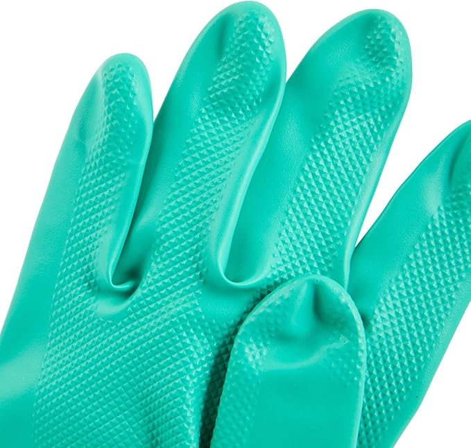 Green Cleaning Gloves 10 Pairs 15 Mil Thick Large Heavy-Duty Nitrile Gloves With Long Cuff No-Latex Flock Lining For Use In Hospitals, Laboratories, Kitchens and Households