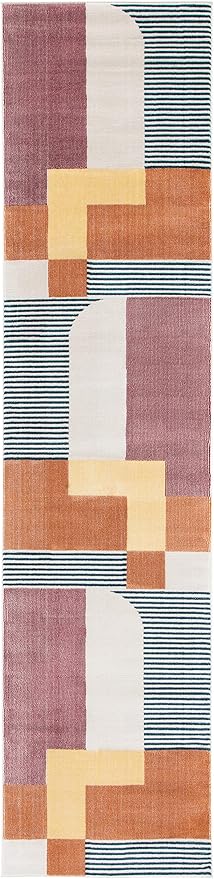 SAFAVIEH Orwell Collection Runner Rug - 2'2" x 8', Rust & Yellow, Mid-Century Modern Abstract Design, Non-Shedding & Easy Care, Ideal for High Traffic Areas in Living Room, Bedroom (ORW368P)