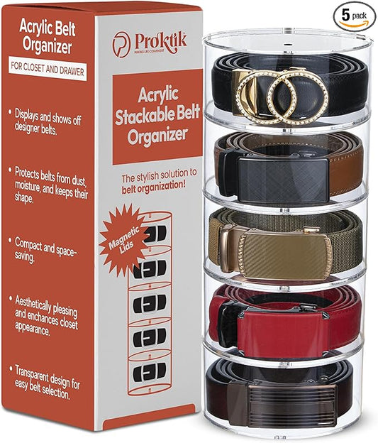 Acrylic Belt Organizer, 5 Layer Belt Holder for Closet or Drawer, Display for Men’s and Women’s Belts, Jewelry, and Watches