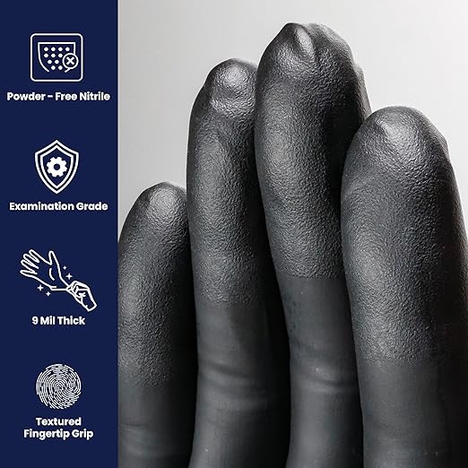 Adenna Dark Light Disposable Nitrile Gloves – 9 Mil, Heavy Duty Work Rubber Glove with Textured Grip, Non-Latex & Powder Free, Pack of 90, 2X-Large, Black