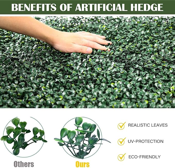 6PCS 20"x 20" Artificial Boxwood Wall Panels, UV-Anti Grass Wall Hedge Plant Panels for Indoor Outdoor Green Wall Decor Ivy Fence Covering Privacy