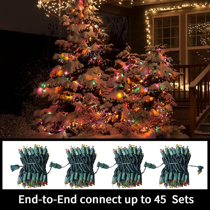 LAMPHOME Multicolor Christmas String Lights,Multi-Colored Mini Lights,100LED 21.6Ft Fairy Tree Lights Plug in for Indoor Outdoor Xmas Decorations Patio Holiday Theme Party Yard House,Green Wire