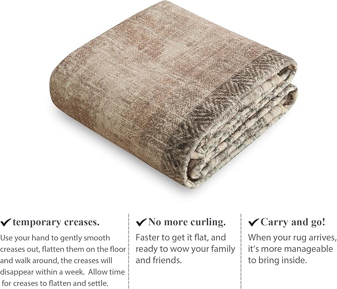 NICETOWN Machine Washable 3x5 Area Rugs - Non-Slip Brown Soft Rug with Rubber Back Foldable Lightweight Carpet Stain Resistant Pet & Kids Friendly Indoor Mat for Kitchen Bedroom Living Room, Brown