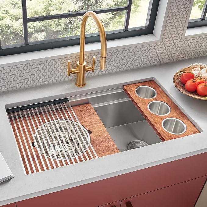 Ruvati 36-inch Workstation Kitchen Sink - Dual Tier Undermount Kitchen Sink - 16 Gauge Stainless Steel Kitchens Sinks with Brushed Finish hides scratches - RVH8277