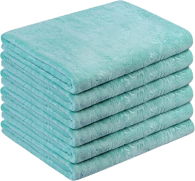 Microfiber Bath Towels, Bath Towel 6 Pack(30" x 60"), Oversized, Soft, Super Absortbent and Fast Drying, Multipurpose Use for Sports, Fitness, Yoga, Green-Floral Embossed