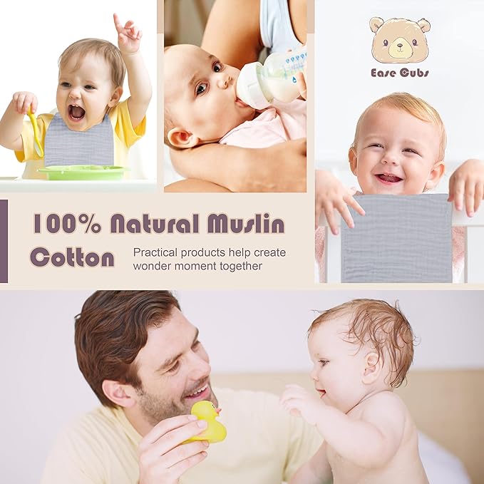 Muslin Burp Cloths Large 100% Cotton Hand Washcloths for Boys & Girls, Baby Essentials Extra Absorbent and Soft Burping Rags for Newborn Registry (Slate, 12-Pack, 20" X10")
