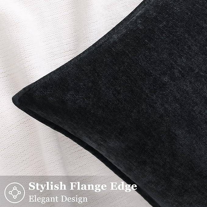 decorUhome Spring Couch Throw Pillow Covers 16x16 Set of 2, Decorative Soft Velvet Modern Cozy Chenille Pillow Cases with Elegant Design for Sofa Bed Living Room Home Decor, Black