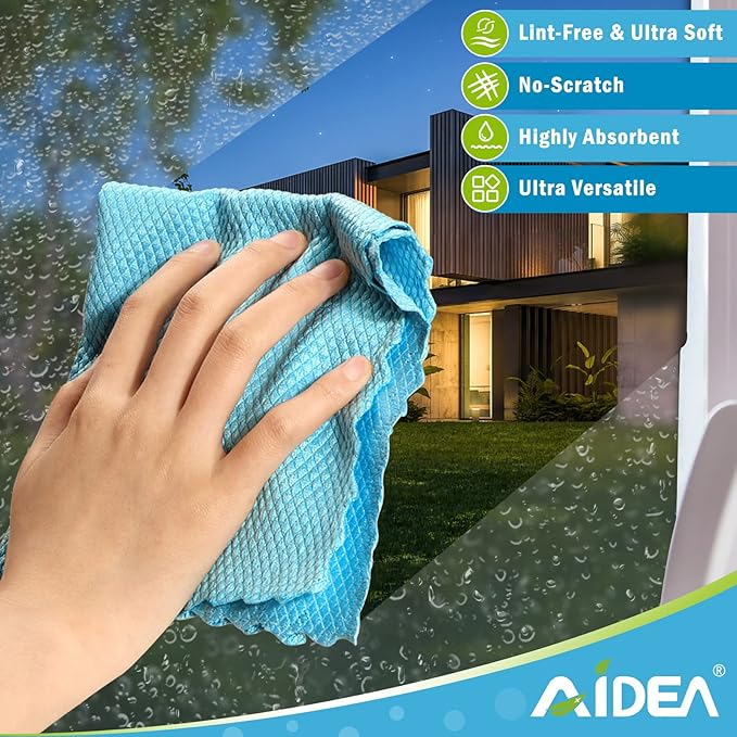AIDEA Microfiber Cleaning Cloths, 8PK-Multi-Purpose Cleaning Cloth, Microfiber Polishing Cleaning Cloth, Window Cleaning Cloth, Lint Free Streak-Free Glass Cleaning Cloths-12“x12”