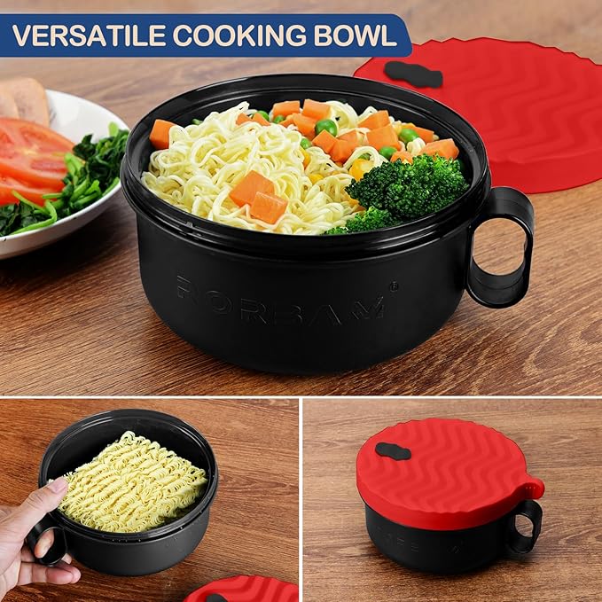 Ramen Cooker,Microwave Ramen Bowl,Noodle Bowl 48 oz,College Dorm Room Essentials for Girls for Boys, Apartment Essentials, Ideal for Home, Office, Dorm, or Gift,BPA-Free. (red)