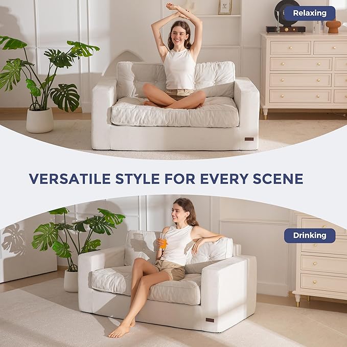 MAXYOYO Boneless Sofa Couch, 59" Loveseat Sofa for Small Space, Tufted Floor Couch Bean Bag Chair for Living Room Bedroom Apartment, Sofa in a Box, No Assembly Needed, Grey