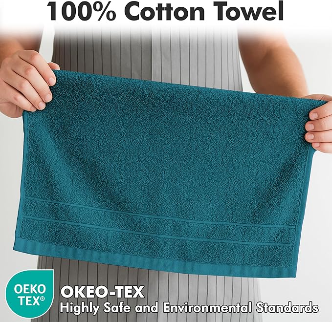 100% Cotton Hand Towels for Bathroom – Soft & Absorbent Towel Set– Pack of 6 Small Towel (34x20in) – Quick Dry Luxury Cotton Hand Towels – Teal