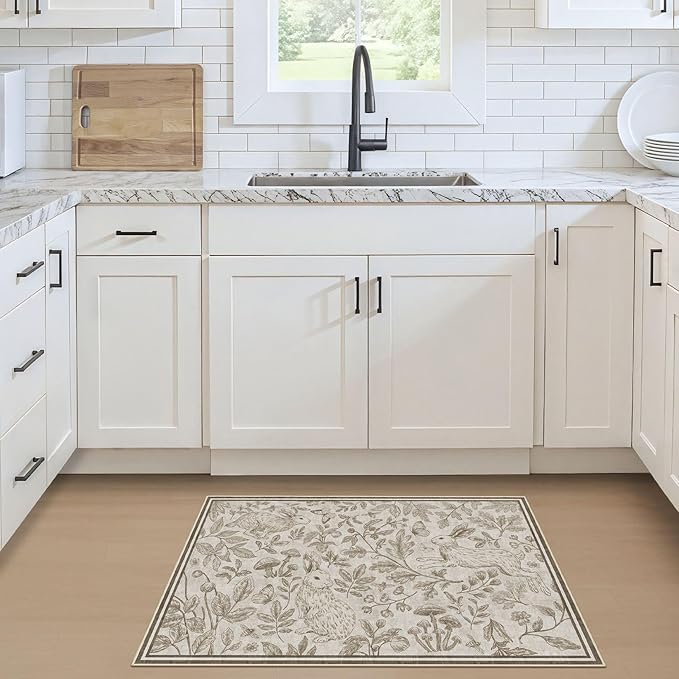 Vintage Living Room Area Rug 2x3 - Large Soft Washable Oriental Traditional Distressed Farmhouse Rugs for Bedroom - Indoor Floor Accent Carpet for Home Office House Decor -Easter Light Brown