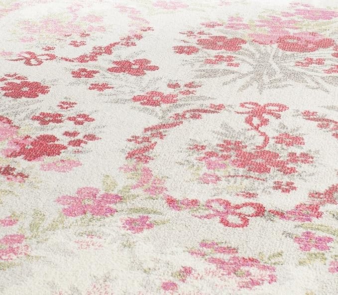SAFAVIEH Monaco Collection Accent Rug - 4' x 5'7", Ivory & Pink, Floral Design, Non-Shedding & Easy Care, Ideal for High Traffic Areas in Entryway, Living Room, Bedroom (MNC205R)