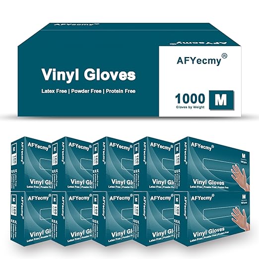 Clear Vinyl Gloves, Powder-Free & Latex-Free, Disposable Clear Gloves, Cleaning Gloves,5 Mil, 1000 Count, Medium