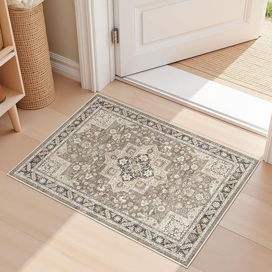 Vintage Living Room Area Rug 2x3 - Large Soft Washable Oriental Traditional Distressed Farmhouse Rugs for Bedroom - Indoor Floor Accent Carpet for Home Office House Decor - Brown