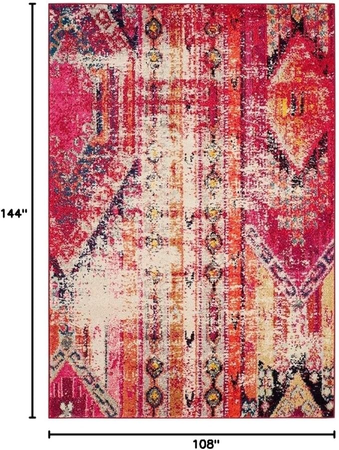 SAFAVIEH Monaco Collection Area Rug - 9' x 12', Orange & Multi, Boho Chic Tribal Distressed Design, Non-Shedding & Easy Care, Ideal for High Traffic Areas in Living Room, Bedroom (MNC222H)