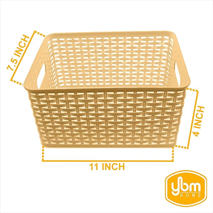 YBM Home Plastic Rattan Storage Box Basket Organizer Ba413 (1, Brown)
