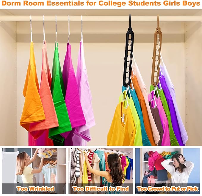 Closet Organizers and Storage,College Dorm Room Essentials, Multifunctional Organizer Magic Space Saving Hangers with 9 Holes Storage Organization for Wardrobe
