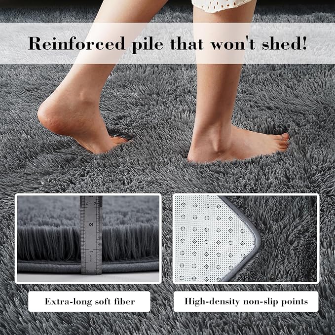 Fluffy Rug Shaggy Area Rug, Grey 3x5 Area Rugs for Bedroom, Small Bedside Rug, Soft Fluffy Shaggy Entryway Throw Rugs for Living Room Bedroom Kids Room Home Decor