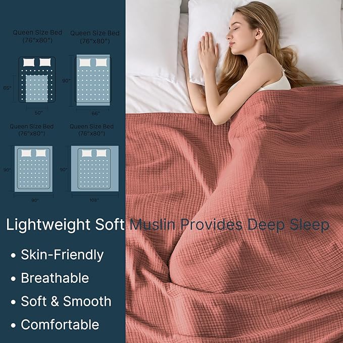 Muslin Blanket 100% Cotton Blanket Throw 50”x65”, Lightweight Breathable Summer Blanket Throw. Supersoft 4-Layer Gauze Throw Blanket for Sofa, Couch, Bed, All-Season Use, Copper Brown