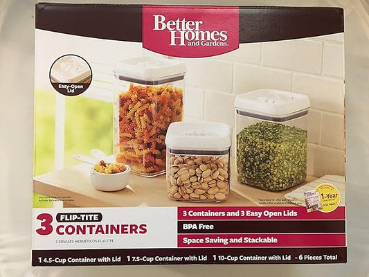 Better Homes and Gardens 3 Container Flip-Tite Containers, White