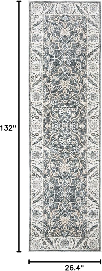SAFAVIEH Isabella Collection Runner Rug - 2'2" x 11', Grey & Dark Grey, Oriental Design, Non-Shedding & Easy Care, Ideal for High Traffic Areas in Living Room, Bedroom (ISA912H)