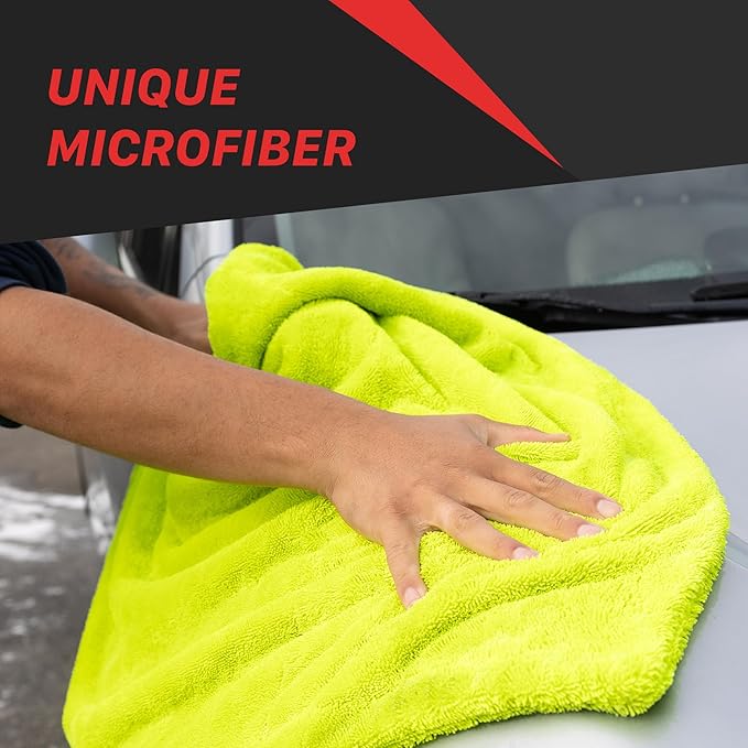 Universal Car Drying Towel 30” x 30” — 1600GSM Plush Double-Sided Microfiber — Super Absorbent Rinse-Free Drying Towel for Car Wash & Detailing — Scratch-Free, Lint-Free Auto Care Cloth