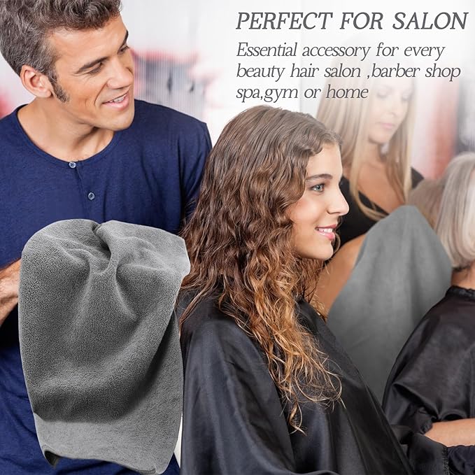 50 Pack Bleach Proof Towels Microfiber Absorbent Resistant Hair Hand Towels Bulk Quick Dry for Barber Gym Bath Spa Shaving (Light Grey,16 x 29 Inch)