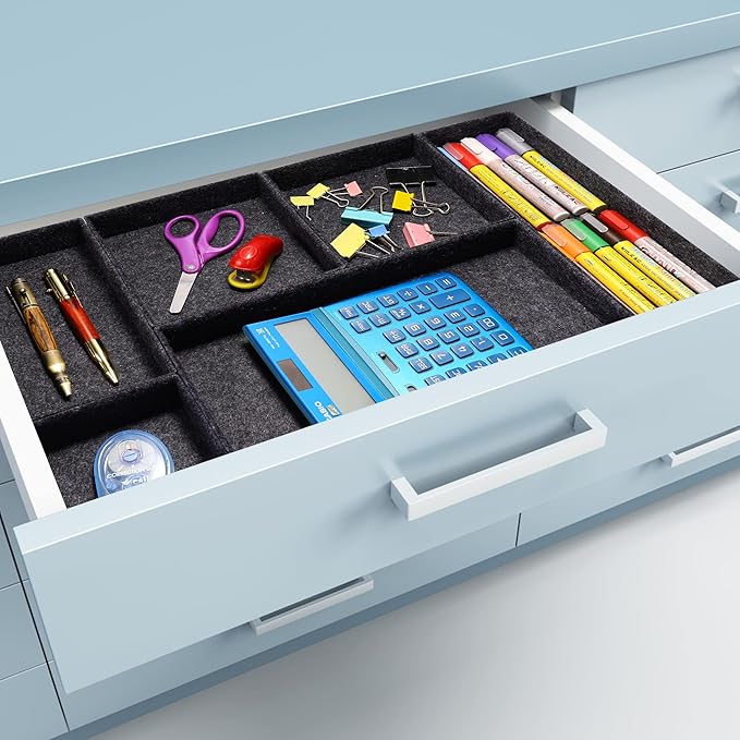 Welaxy Deluxe drawer organizers multi-purpose storage box junk bins soft but sturdy quiet luxury gift idea catch tray office home bathroom watches Jewelry nightstand holder 6-piece Style A (Charcoal)