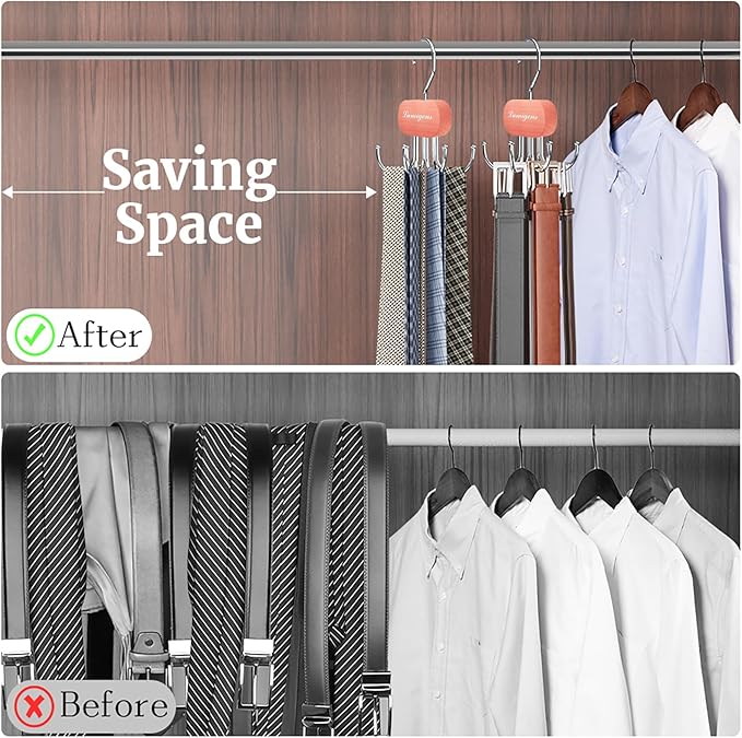 Cedar Wooden Belt Hanger, Belt Organizer for Closet,Rotatable Tie Rack,Belt Holder,Hanging Closet Storage Hook for Belt, Bra, Tank Top, Tie, Scarf, Purse, 3PCS