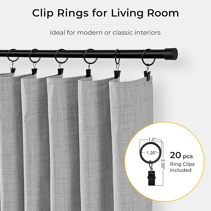INOVADAY 100% Blackout Curtains for Bedroom, Black Out Curtains 72 Inch Long, Clip Rings Linen Blackout Drapes, Thermal Insulated Room Darkening for Living Room, 2 Panels - Grey,W50xL72