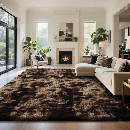 Fluffy Rug Shaggy Area Rug, Mottling Brown 6x9 Area Rugs for Living Room, Large Shag Area Rugs for Bedroom Kids Room Home Decor, Upgrade Anti-Skid Rectangular Fuzzy Rugs