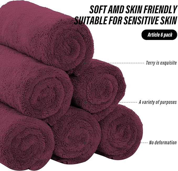 6 Pack Premium Hand Towels - Quick Drying - Microfiber Coral Velvet Highly Absorbent Towels - Multipurpose Use as Hotel, Bathroom, Shower, Spa, Hand Towel 16 x 28 inches (Burgundy)