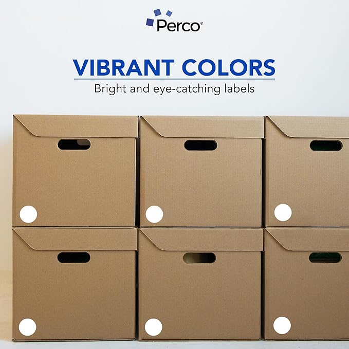 Perco White 2-Inch Round Circle Dot Sticker Labels - Multi-Roll Pack (3 Rolls, 500 Labels Each) - Permanent Adhesive, Vibrant Colors, Strong Hold - Perforated for Easy Use - Made in USA