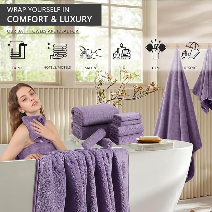 4 Piece Extra Large Bath Towel 35"x70" Oversized Bath Sheet Bath Towel Set for Bathroom Ultra Soft Cozy Highly Absorbent Quick Dry Bathroom Towel for Spa Gym Hotel,Shower Towel for Daily Use,Purple