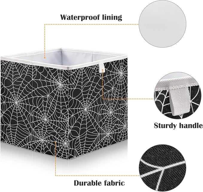 Bolaz Halloween Gray Spider Web Closet Organizers Storage Cubes Storage Bins Shelf Baskets Containers for Home Kids Room Toys Office,Square