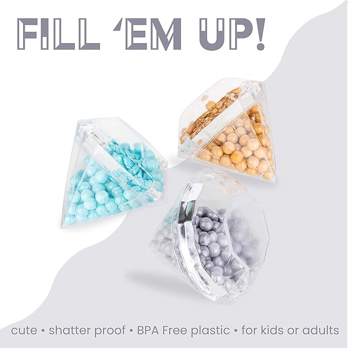 Diamond Shaped Acrylic Candy Boxes - 12 Pack - 2.75"x2.75"x2.75" - Perfect for Weddings, Engagement Parties, Bridal Showers, Birthdays, and Diamond Ring Themed Gifts | Cute Clear Plastic Containers